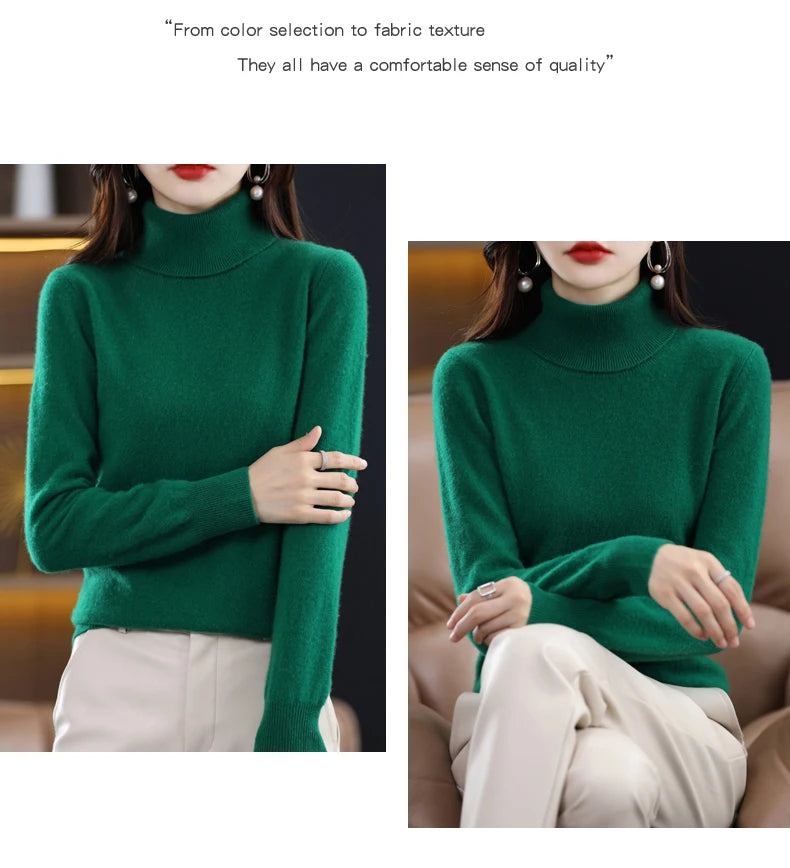 100% Merino Wool High Turnover Collar Knitted Sweater For Women's Autumn And Winter Warm Top Elegant 2YS Versatile Jiu Jia 206