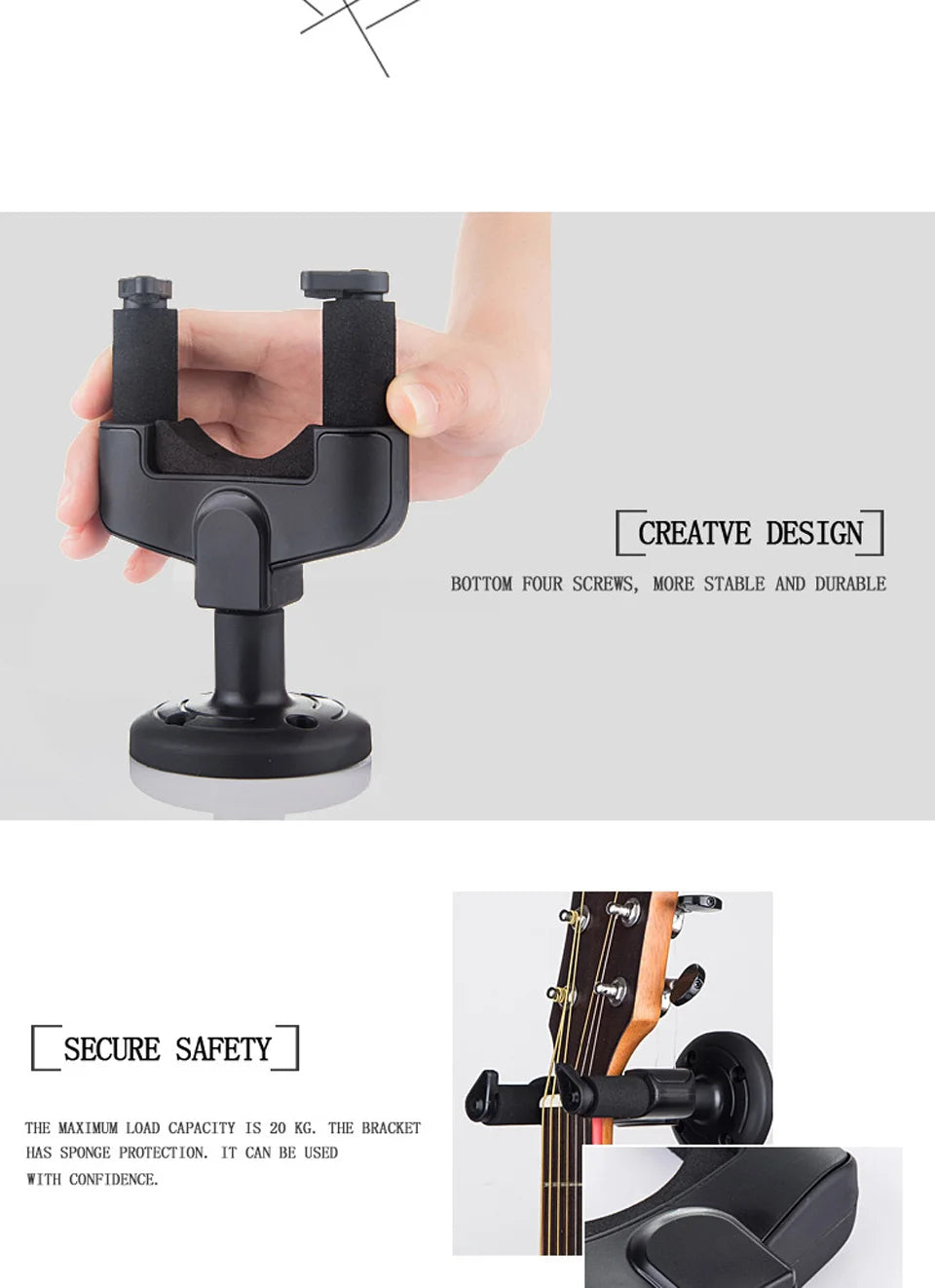 Guitar Hanger Hook Wall Mount Bracket Rack Display Guitar Bass Accessories Guitar Tuners Machine Heads  Acoustic  Guitar Kit