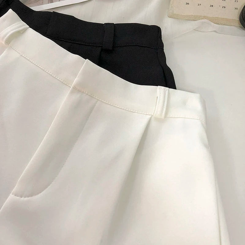 Elegant Suit Shorts Women Solid High Waist Wide Leg Shorts Office Lady Korean Fashion Black White Simple All Match Short Pants
