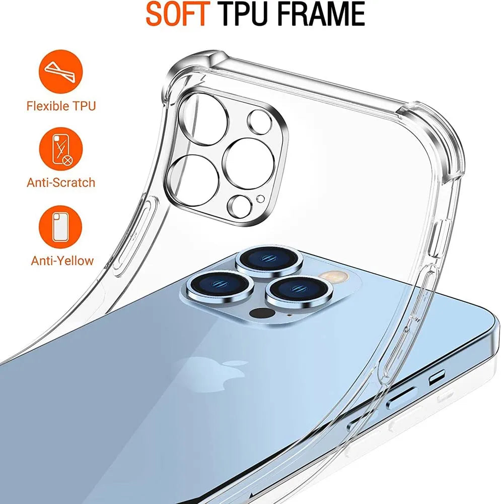 Funda 1.5MM Thick Air-Bag Clear Phone Case For iPhone 11 12 13 Mini 14 15 16 17 Pro Max Plus Air Thick Shockproof Silicone Cover