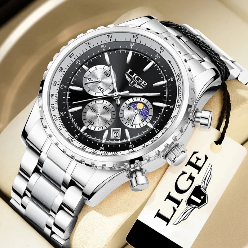 Relogio Masculino LIGE New Men Watch With Full Steel Waterproof Luminous Quartz Watch For Men Fashion Military Date Chronograph
