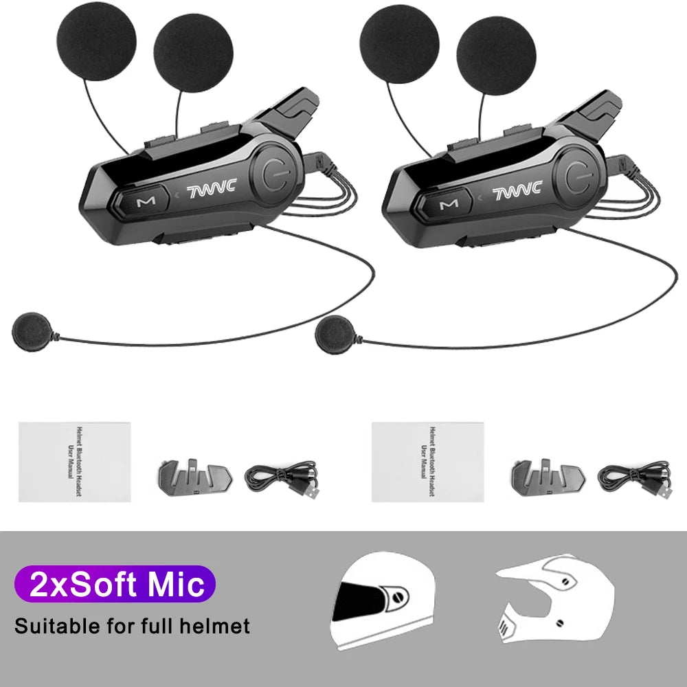 1/2 X1 Bluetooth Motorcycle Helmet Intercom Headset For 2 Rider 1000M intercomunicador Moto Interphone Wireless Handsfree Call