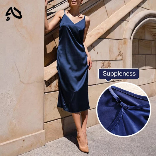 Original Satin Summer Dress Spaghetti Straps V-Neck Backless Long Dresses For Women Party Sexy Vestidos Sundress，M30262