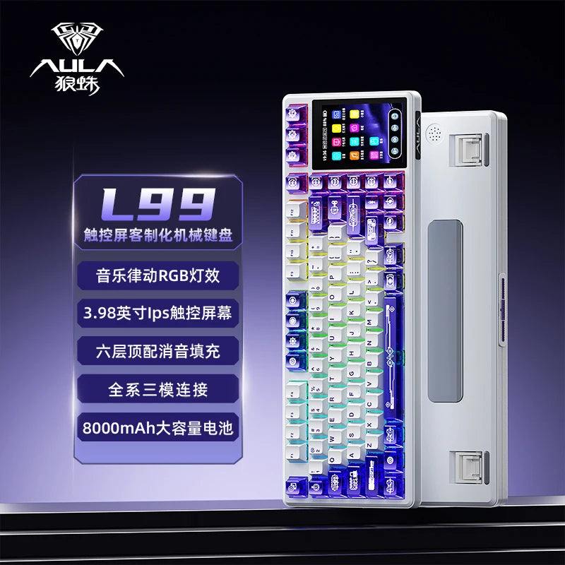 AULA L99 Gaming Keyboard 3.98-inch IPS Touchscreen Mechanical Keyboard Wireless Customizable Tri-mode Bluetooth Esports