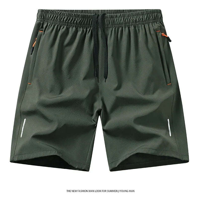 Men's Casual Shorts for Sports Ice Silk Fitness Beach Shorts Breathable Elastic Waist Quick Dry Zipper Pocket Running Shorts Men