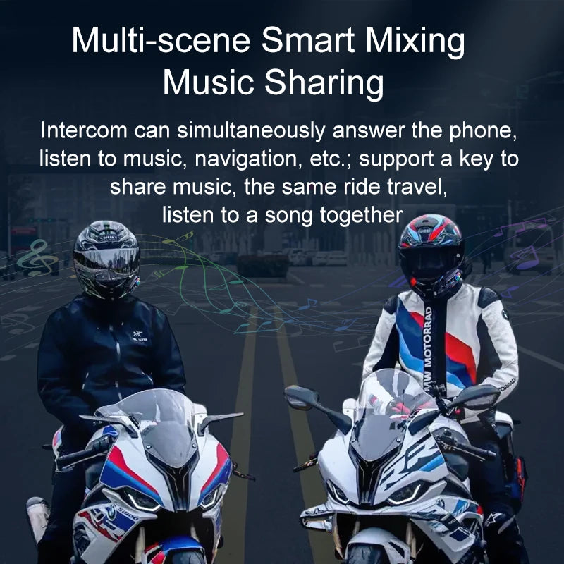 Y12 Pro Motorcycle Helmet Intercom Headset Bluetooth 5.4 Hands Free Call 500M For 2 Rider Intercomunicador Moto Interphone Music