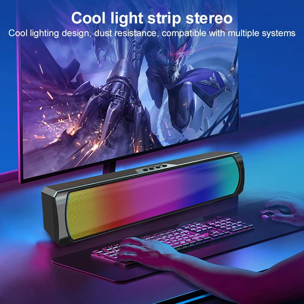 Portable Computer Sound Bar Speakers RGB Bluetooth-Compatible 5.0 Soundbar Stereo Subwoofer PC Sound Bar Loudspeaker for Desktop