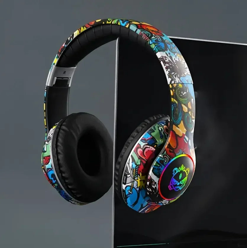 Graffiti LED Light Bluetooth Headsets Game Doodle Wireless Headphones Earphones Mic  For Kids Boy Girl Gifts Support TF Card