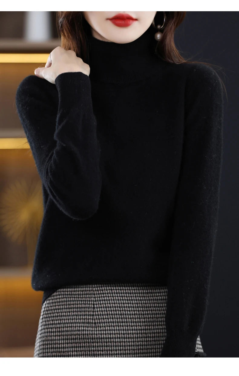 100% Merino Wool High Turnover Collar Knitted Sweater For Women's Autumn And Winter Warm Top Elegant 2YS Versatile Jiu Jia 206