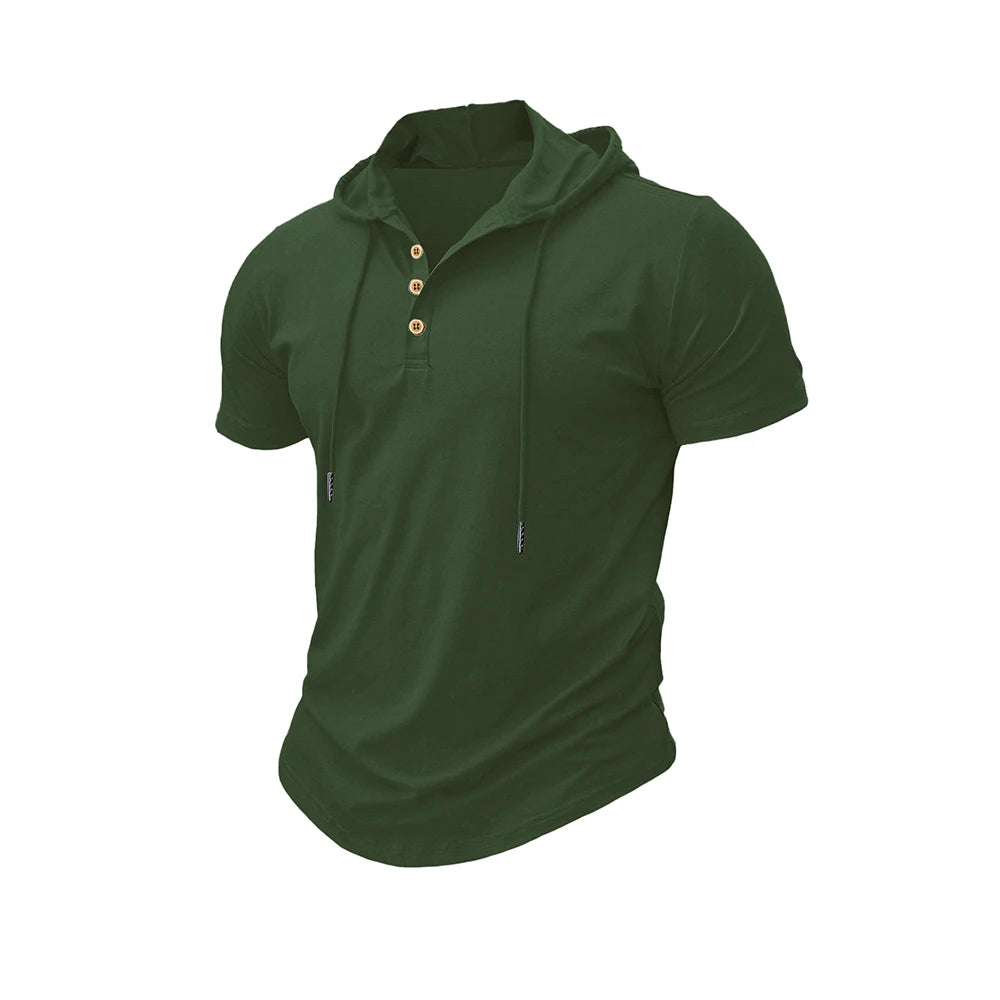 Men's T Shirt Summer Slim Fitness Hooded Short-Sleeved Tees Male Lightweight Hoodie Fitness Breathable Sports Tops