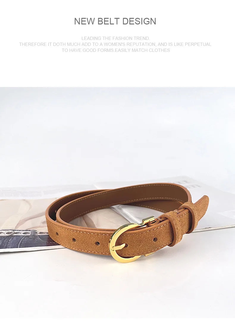 Suede  Real Leather Waist Belt for Women Vintage Simple Design Jeans Belt Strap Cinturones  Cinturones Para Hombre Blue Camel