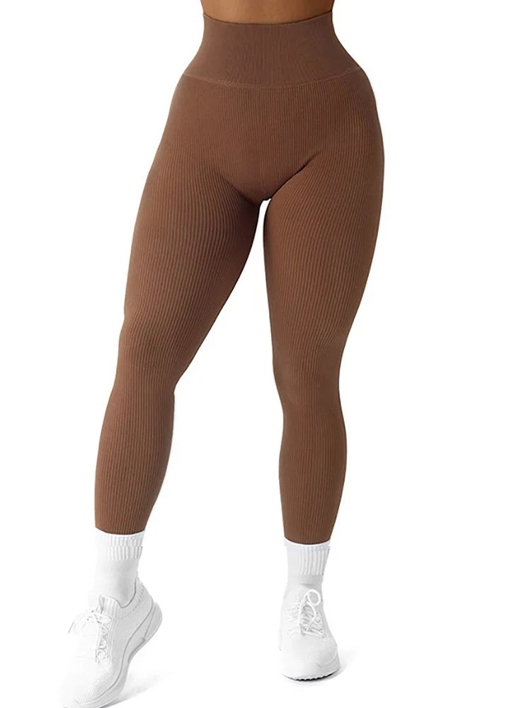 High Waisted Seamless Yoga Leggings, Ribbed Sportswear Tights, Fitness Apparel for Women, Gym and Casual Wear For Fall & Winter