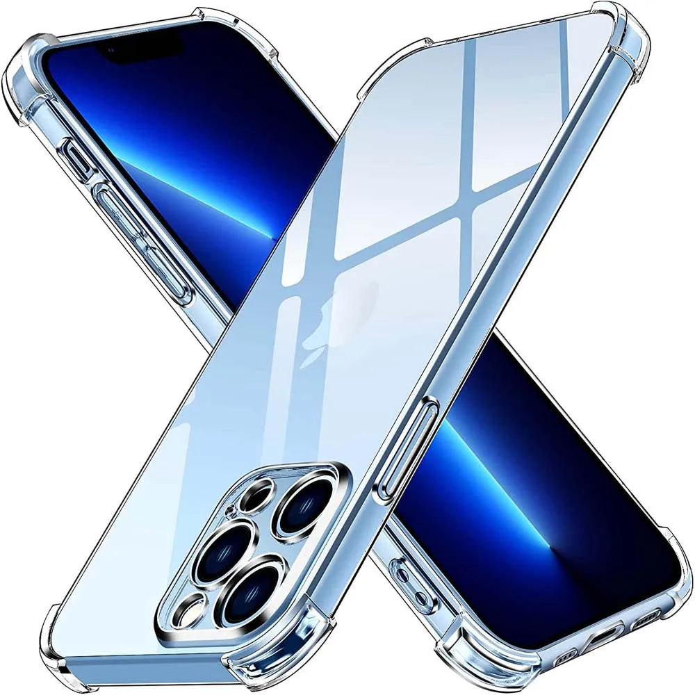 Funda 1.5MM Thick Air-Bag Clear Phone Case For iPhone 11 12 13 Mini 14 15 16 17 Pro Max Plus Air Thick Shockproof Silicone Cover
