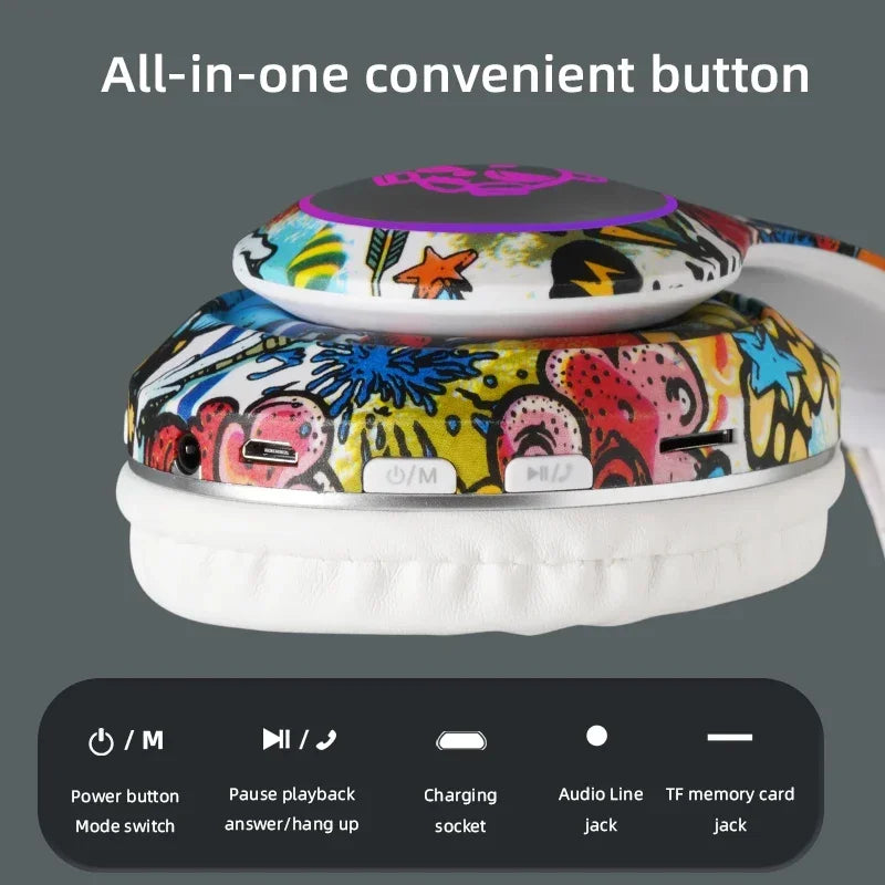 Graffiti LED Light Bluetooth Headsets Game Doodle Wireless Headphones Earphones Mic  For Kids Boy Girl Gifts Support TF Card
