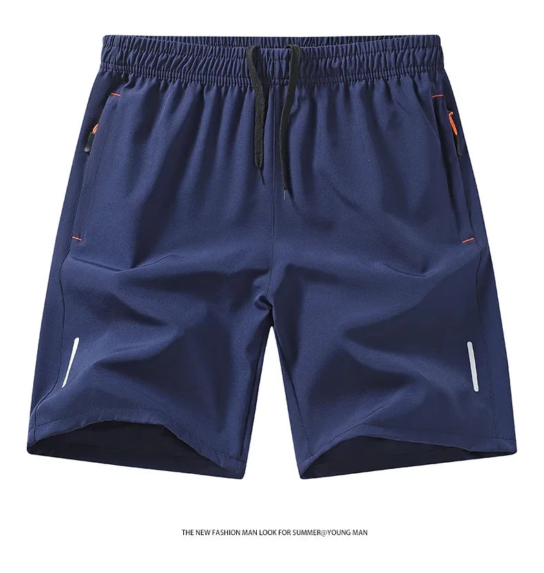 Men's Casual Shorts for Sports Ice Silk Fitness Beach Shorts Breathable Elastic Waist Quick Dry Zipper Pocket Running Shorts Men