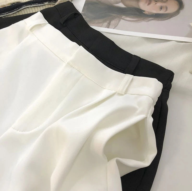 Elegant Suit Shorts Women Solid High Waist Wide Leg Shorts Office Lady Korean Fashion Black White Simple All Match Short Pants