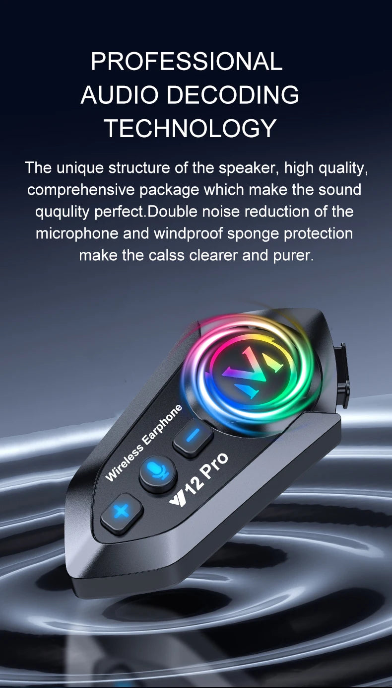 Y12 Pro Motorcycle Helmet Intercom Headset Bluetooth 5.4 Hands Free Call 500M For 2 Rider Intercomunicador Moto Interphone Music