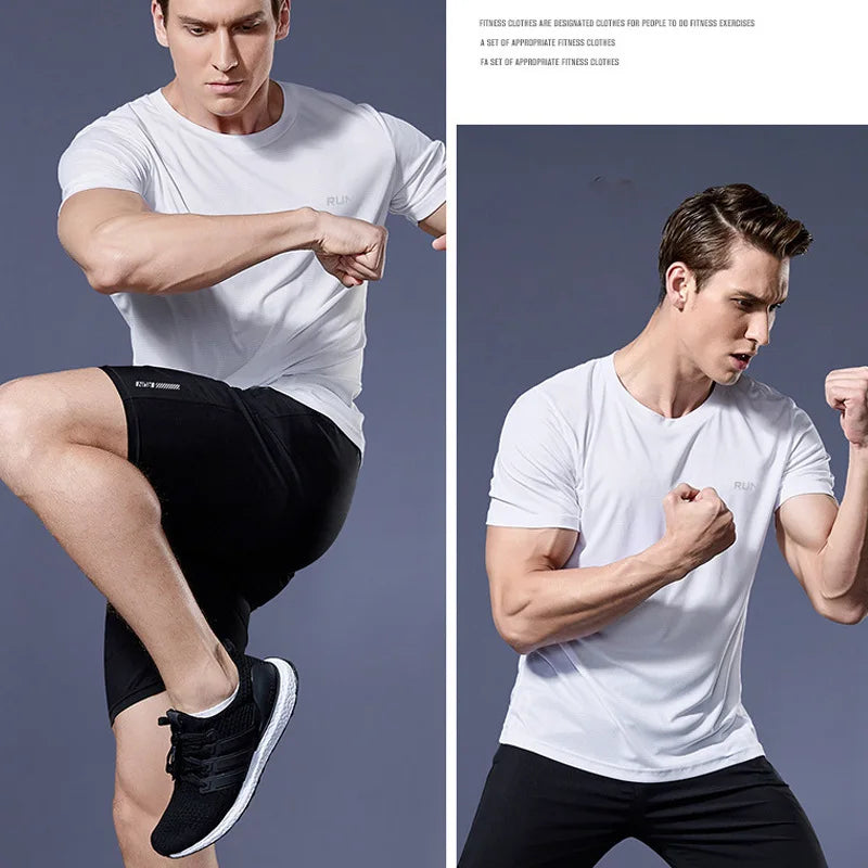 Men's Running T-Shirt Quick Dry Gym Sport Shirt Tops Short Sleeve Training Exercise Workout Shirts Summer Tops Tee Men Rashguard