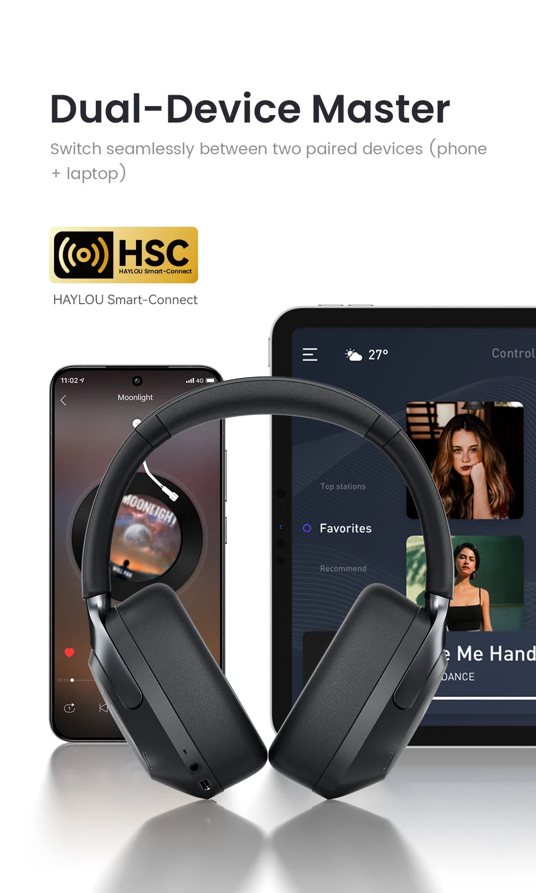 HAYLOU S40 ANC Wireless Headphones Bluetooth 6.0 Hi-Res Audio Over Ear Headset 50dB Hybrid Active Noise Cancellation Earphones
