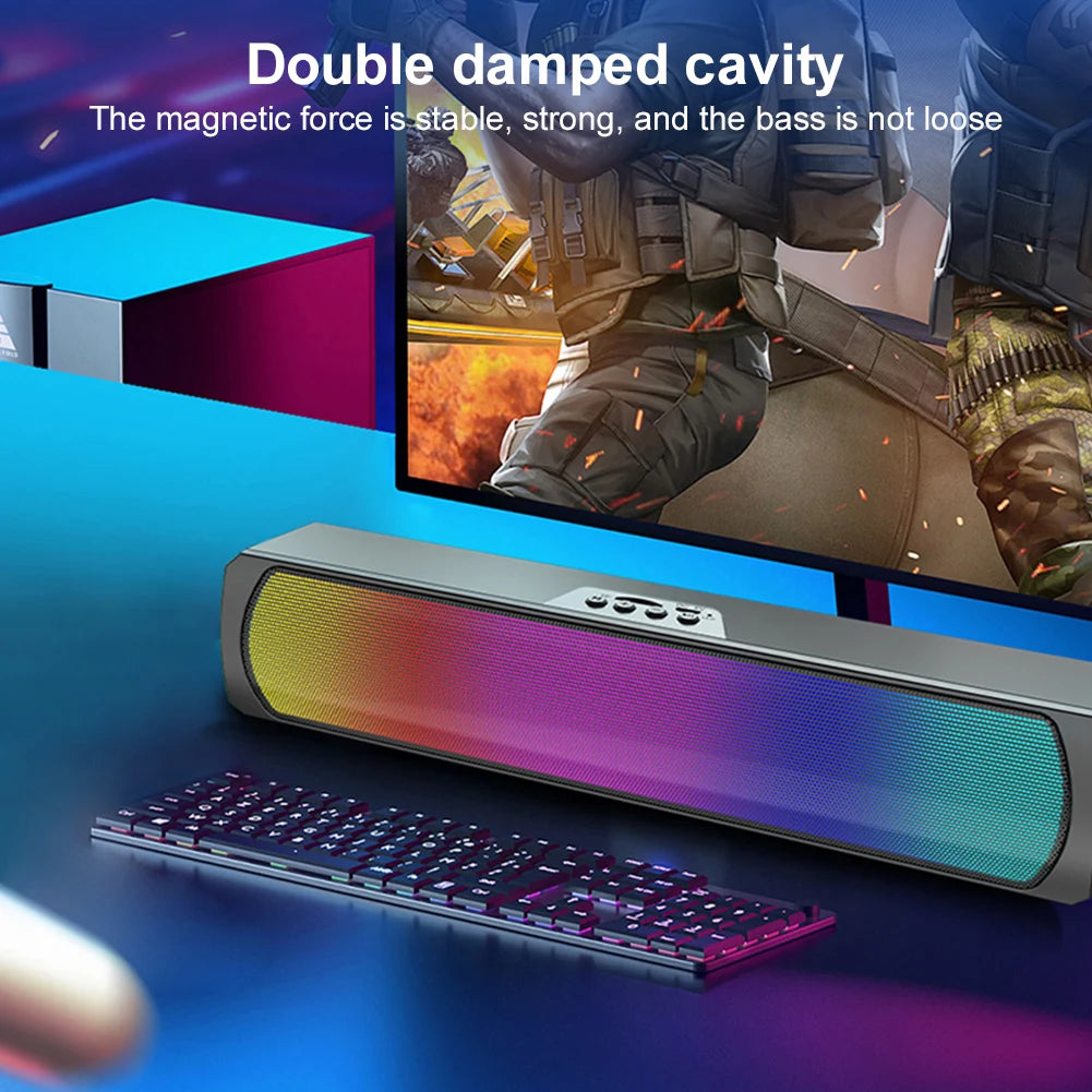 Portable Computer Sound Bar Speakers RGB Bluetooth-Compatible 5.0 Soundbar Stereo Subwoofer PC Sound Bar Loudspeaker for Desktop