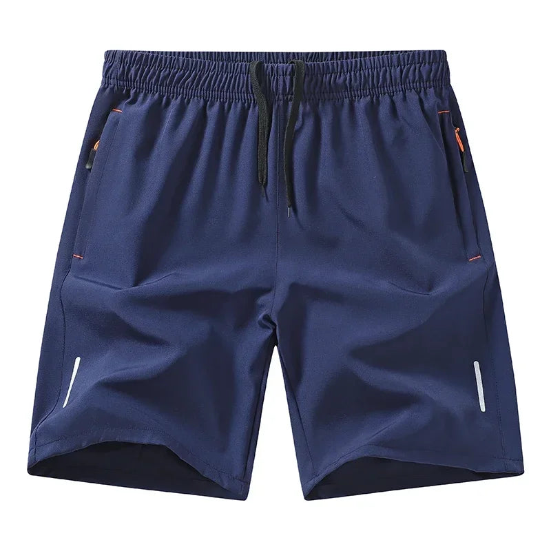 Men's Casual Shorts for Sports Ice Silk Fitness Beach Shorts Breathable Elastic Waist Quick Dry Zipper Pocket Running Shorts Men
