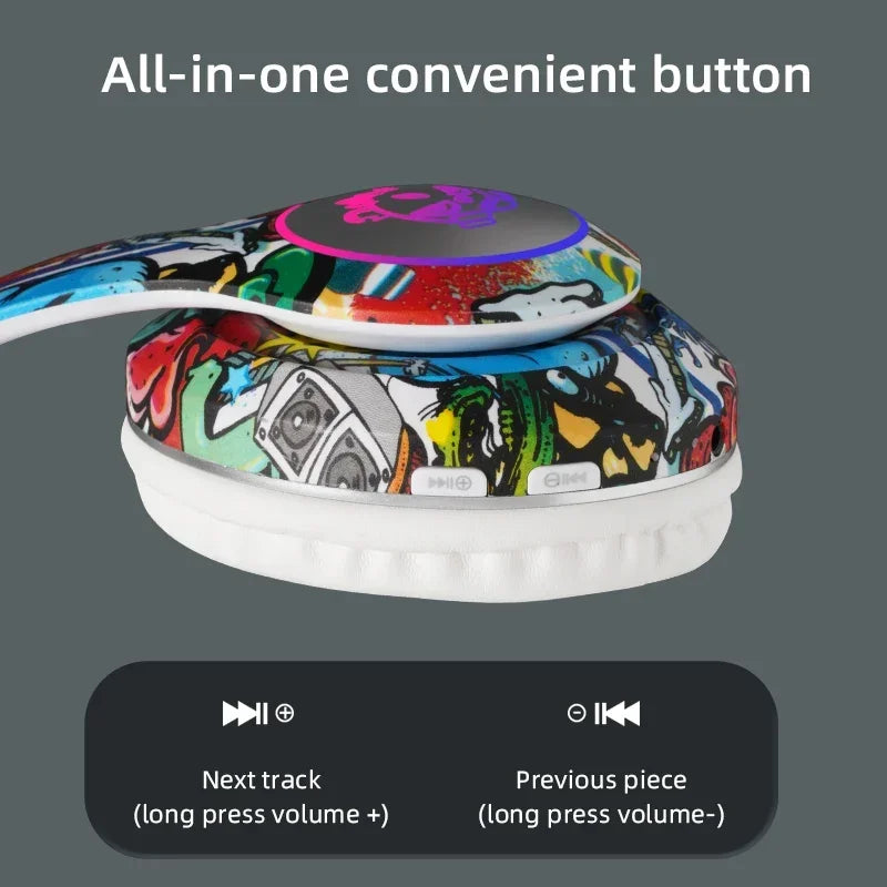 Graffiti LED Light Bluetooth Headsets Game Doodle Wireless Headphones Earphones Mic  For Kids Boy Girl Gifts Support TF Card