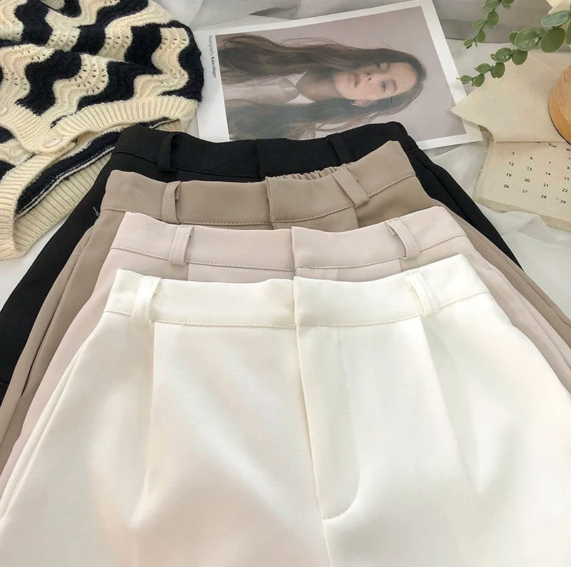 Elegant Suit Shorts Women Solid High Waist Wide Leg Shorts Office Lady Korean Fashion Black White Simple All Match Short Pants