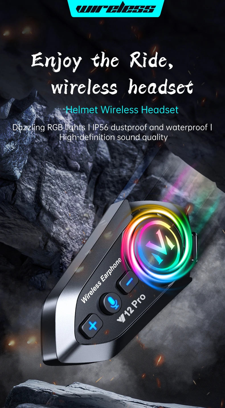 Y12 Pro Motorcycle Helmet Intercom Headset Bluetooth 5.4 Hands Free Call 500M For 2 Rider Intercomunicador Moto Interphone Music