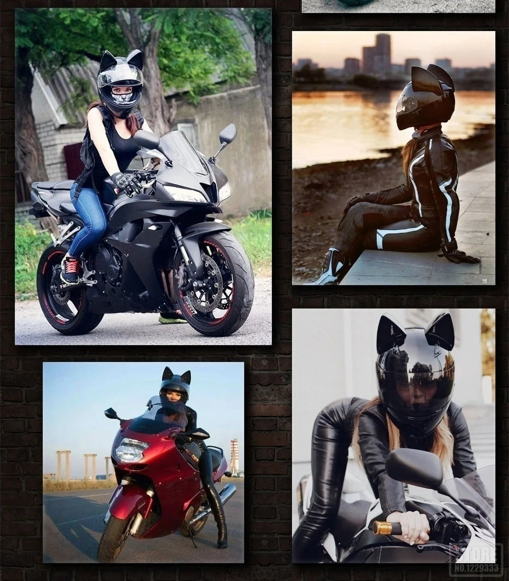 2022 Motorcycle Cat Ear Helmet Capacete Casque Full Face Helmet Women Moto Ear Helmets Personality Motorbike Helmet Motocross
