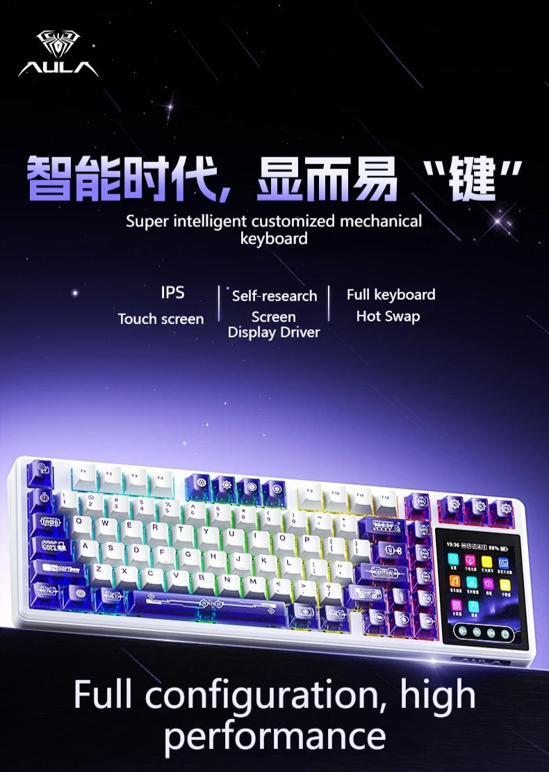 AULA L99 Gaming Keyboard 3.98-inch IPS Touchscreen Mechanical Keyboard Wireless Customizable Tri-mode Bluetooth Esports