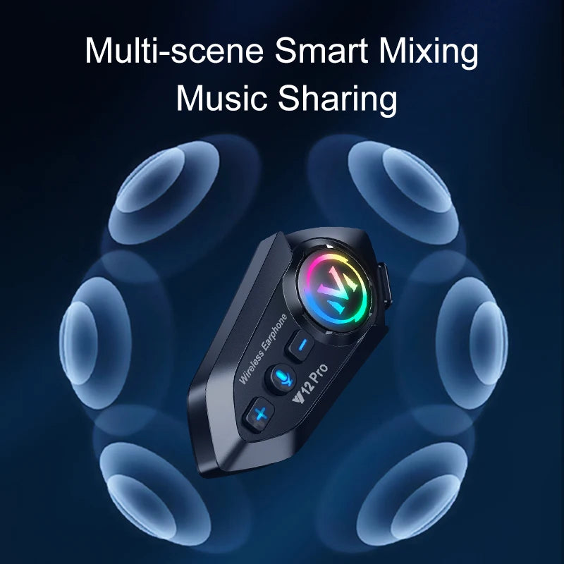 Y12 Pro Motorcycle Helmet Intercom Headset Bluetooth 5.4 Hands Free Call 500M For 2 Rider Intercomunicador Moto Interphone Music