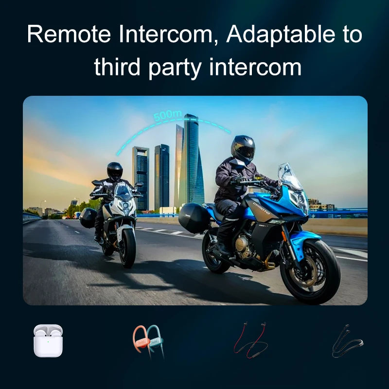 Y12 Pro Motorcycle Helmet Intercom Headset Bluetooth 5.4 Hands Free Call 500M For 2 Rider Intercomunicador Moto Interphone Music