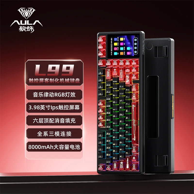 AULA L99 Gaming Keyboard 3.98-inch IPS Touchscreen Mechanical Keyboard Wireless Customizable Tri-mode Bluetooth Esports