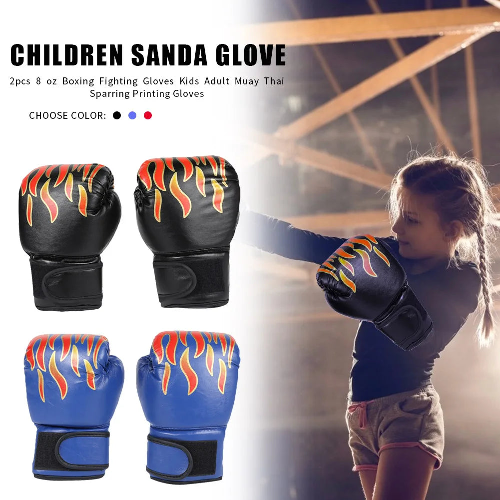 2Pcs Kids Boxing Gloves Children Punch Training Sparring Kickboxing Fighting Fitness Mitts Hitting Hand Protector Blue Black Red