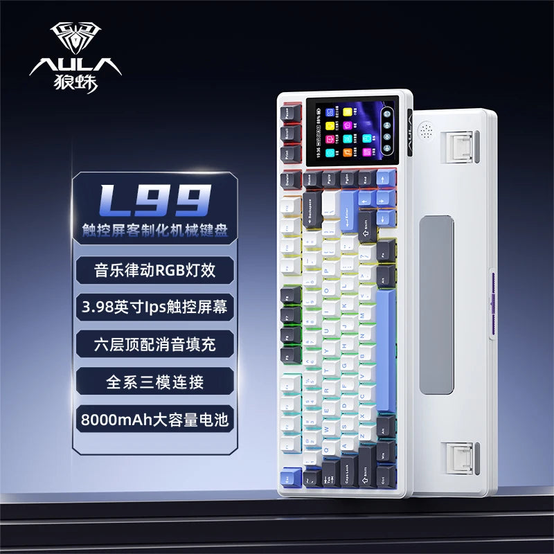 AULA L99 Gaming Keyboard 3.98-inch IPS Touchscreen Mechanical Keyboard Wireless Customizable Tri-mode Bluetooth Esports