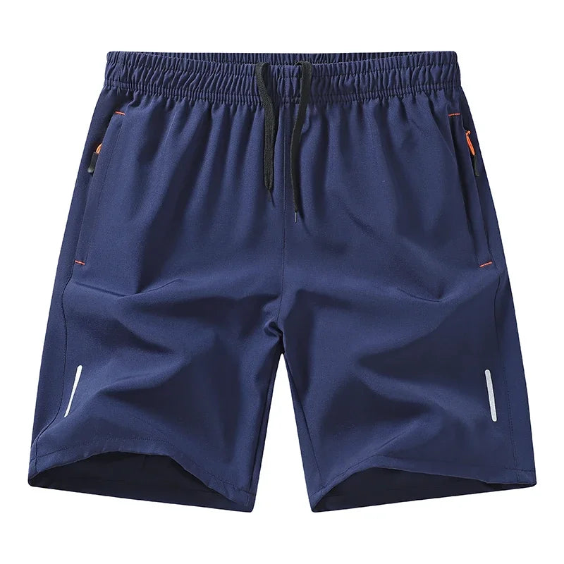 Men's Casual Shorts for Sports Ice Silk Fitness Beach Shorts Breathable Elastic Waist Quick Dry Zipper Pocket Running Shorts Men