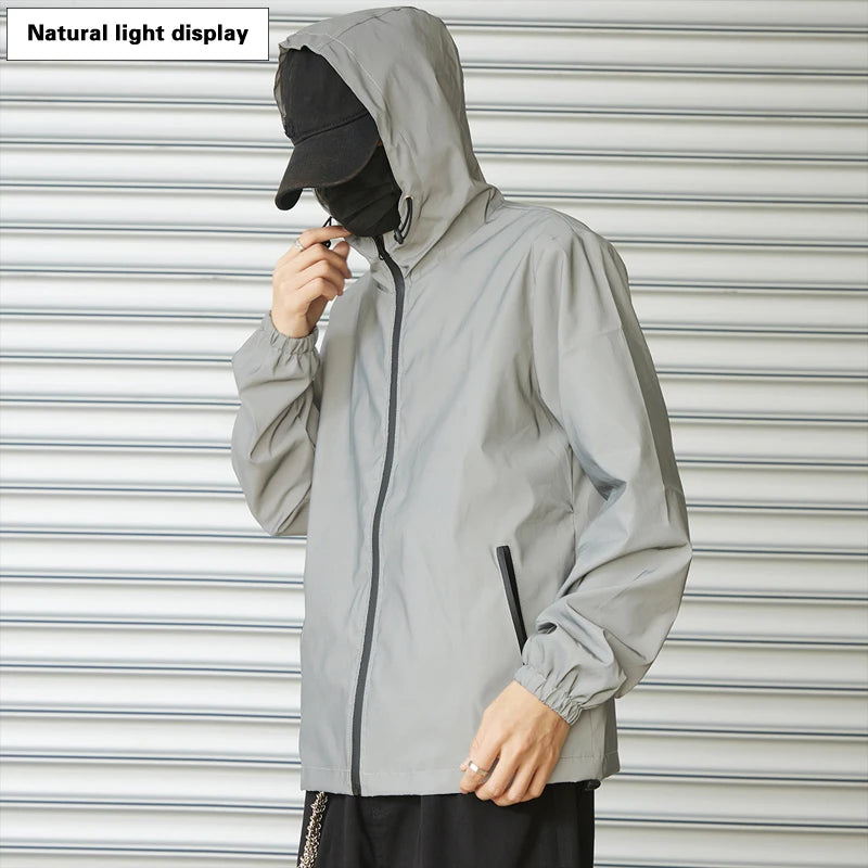Night Reflective Clothes Spring New Men's Hooded Jacket Outdoor Run Casual Windproof Coat Couples Hip-hop Streetwear S-5XL