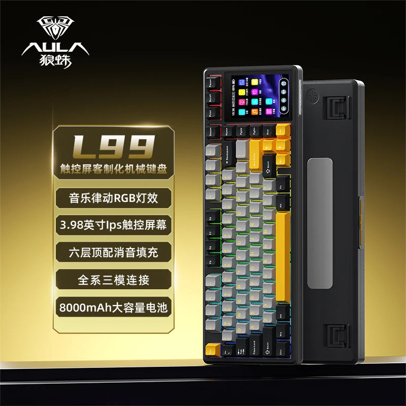 AULA L99 Gaming Keyboard 3.98-inch IPS Touchscreen Mechanical Keyboard Wireless Customizable Tri-mode Bluetooth Esports