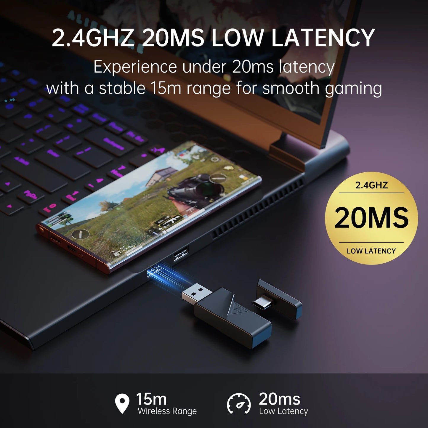 EKSA Mako BT 2.4GHz Low Latency Wireless Headphones, Over-Ear Bluetooth 5.3 Headset Gamer with Detachable Microphone for PC/PS5