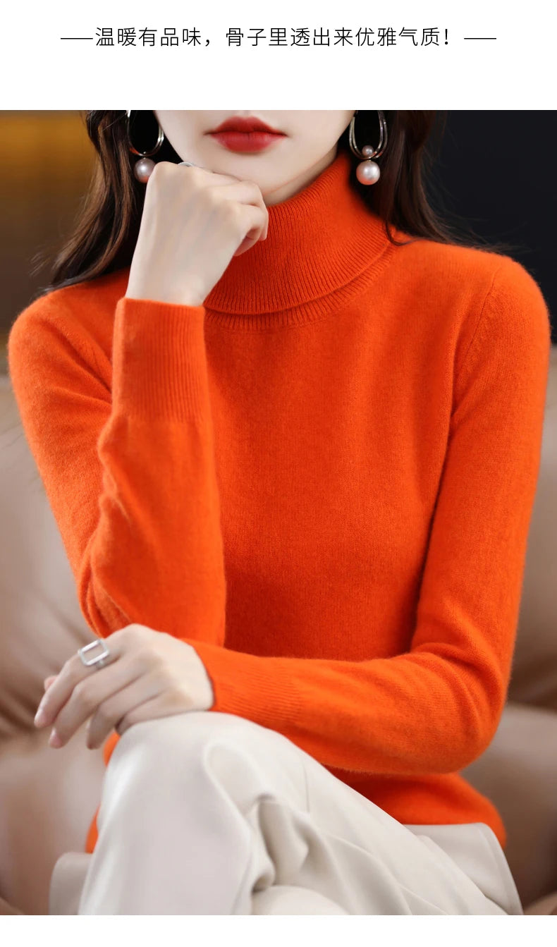 100% Merino Wool High Turnover Collar Knitted Sweater For Women's Autumn And Winter Warm Top Elegant 2YS Versatile Jiu Jia 206