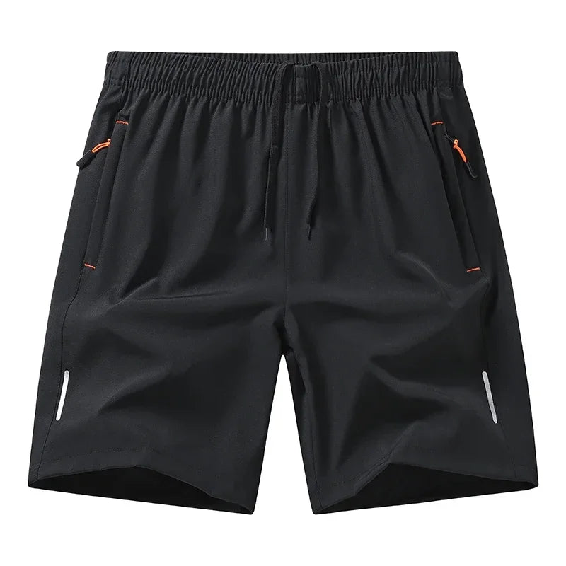 Men's Casual Shorts for Sports Ice Silk Fitness Beach Shorts Breathable Elastic Waist Quick Dry Zipper Pocket Running Shorts Men
