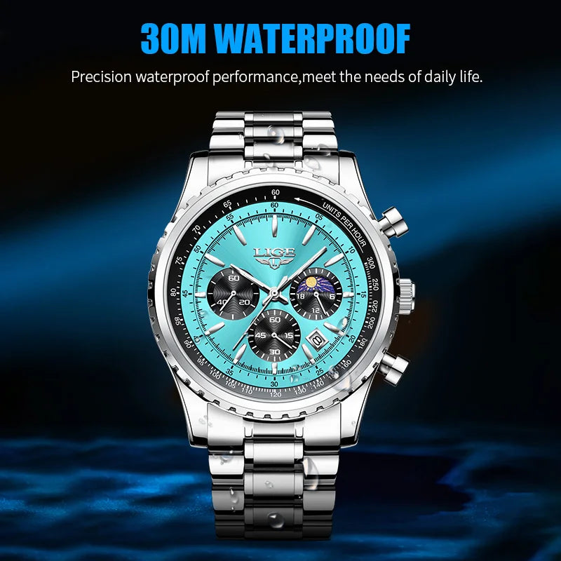 Relogio Masculino LIGE New Men Watch With Full Steel Waterproof Luminous Quartz Watch For Men Fashion Military Date Chronograph