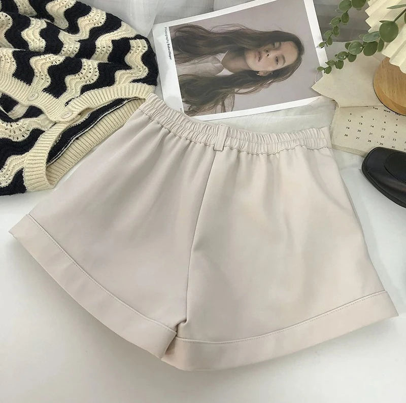 Elegant Suit Shorts Women Solid High Waist Wide Leg Shorts Office Lady Korean Fashion Black White Simple All Match Short Pants