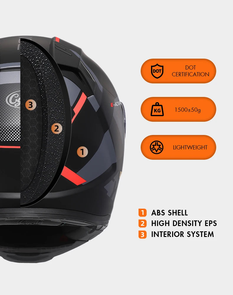 Motorcycle Helmet Dual Visor Modular Flip Up Full Face Helmet for Adult Men Women DOT Approved Casco Moto CYRIL AH121