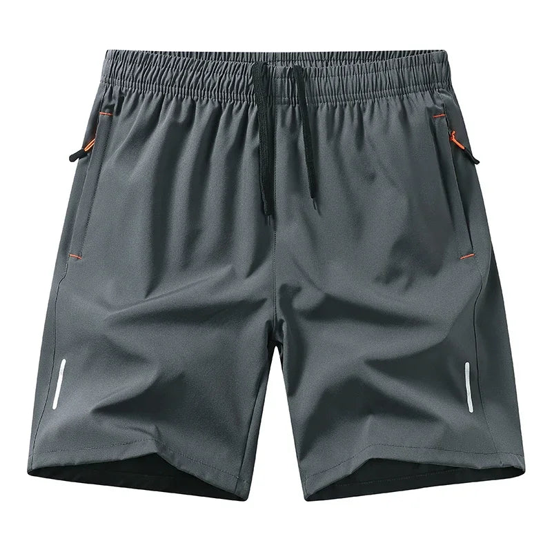 Men's Casual Shorts for Sports Ice Silk Fitness Beach Shorts Breathable Elastic Waist Quick Dry Zipper Pocket Running Shorts Men
