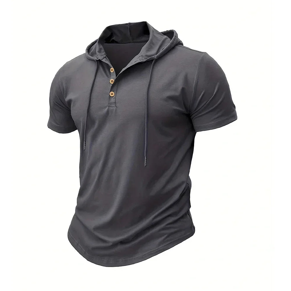 Men's T Shirt Summer Slim Fitness Hooded Short-Sleeved Tees Male Lightweight Hoodie Fitness Breathable Sports Tops