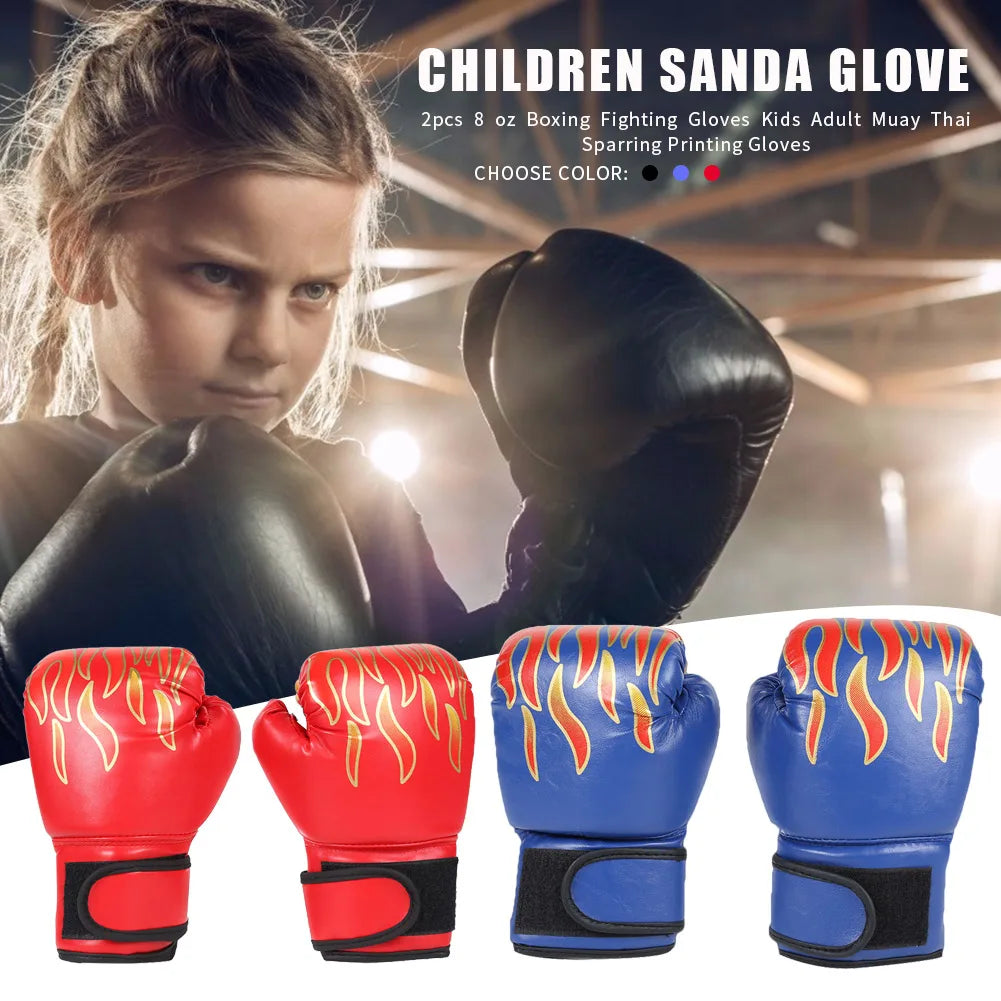 2Pcs Kids Boxing Gloves Children Punch Training Sparring Kickboxing Fighting Fitness Mitts Hitting Hand Protector Blue Black Red