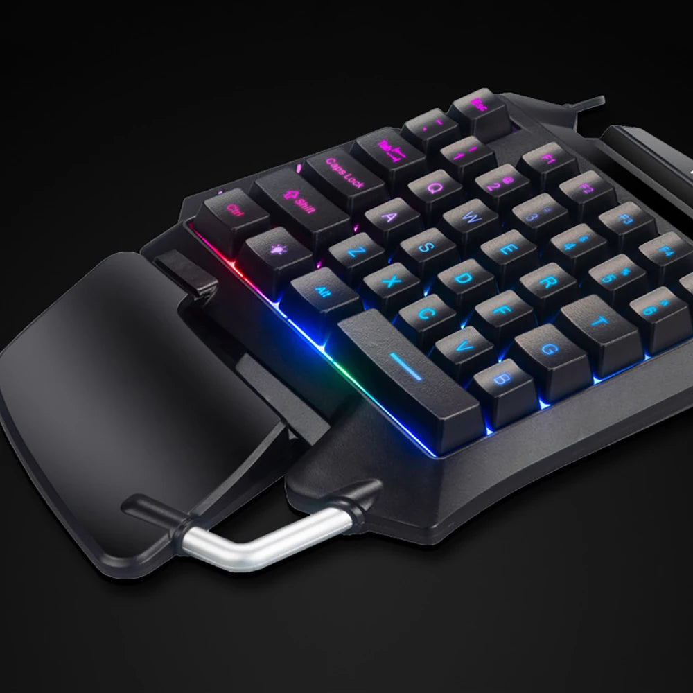 One-Handed Gaming Keyboard Ergonomic LED RGB Backlit Portable Mini Gaming Keypad Game Controller for PC PS4 Xbox Game