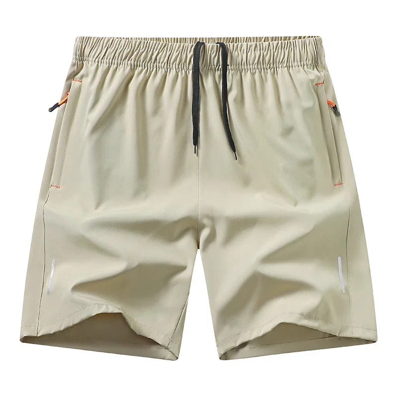 Men's Casual Shorts for Sports Ice Silk Fitness Beach Shorts Breathable Elastic Waist Quick Dry Zipper Pocket Running Shorts Men