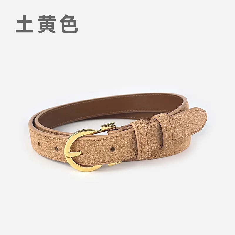 Suede  Real Leather Waist Belt for Women Vintage Simple Design Jeans Belt Strap Cinturones  Cinturones Para Hombre Blue Camel